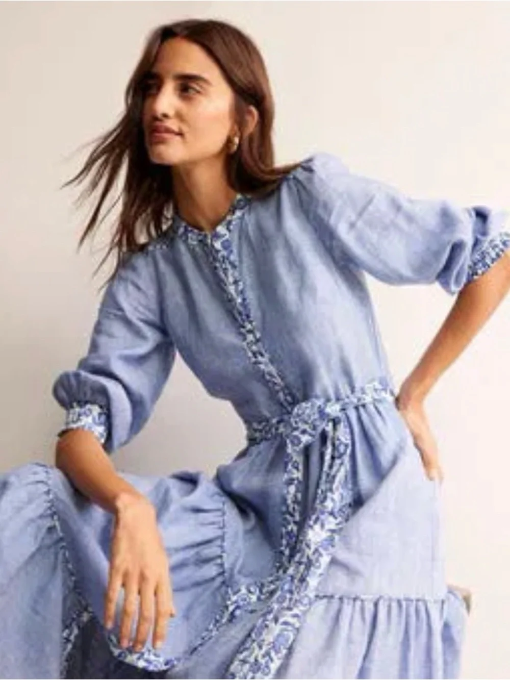 Boden alba linen maxi dress in blue size 12R NWT style D0884 defective - Picture 4 of 13